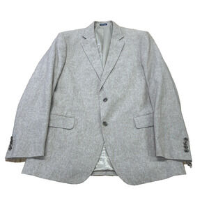 Stafford Classic Fit Linen Blend Blazer Jacket Mens Size 42L Beige Sport Coat